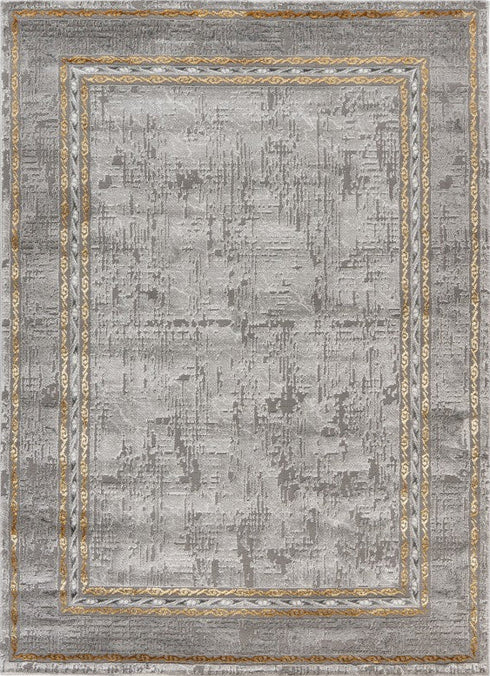 Marmaris 404 Grey rug with Gold Border, full view