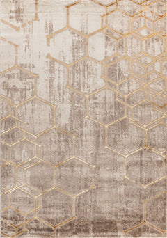 Marmaris 405 Beige Rug with Gold Geometric Pattern