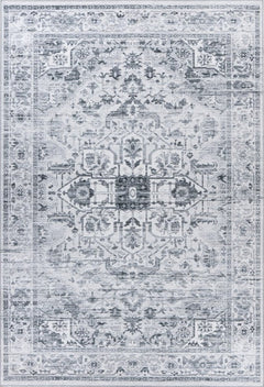 Soho 401 Silver Grey Machine Washable Rug with Floral Medallion