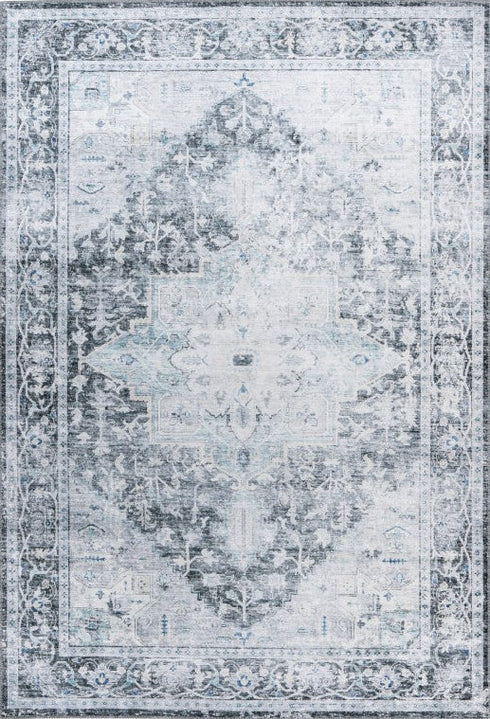 Soho 403 Grey Machine Washable Rug with Medallion, full view