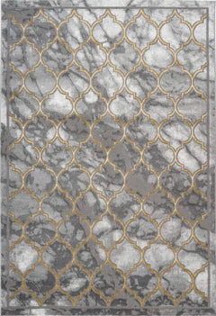 Marmaris 401 Gold and Grey Trellis Rug with Moroccan Design