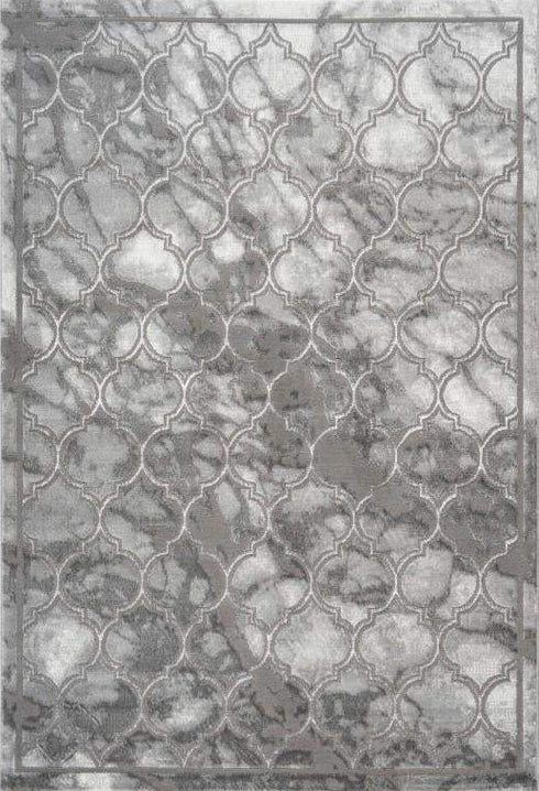 Marmaris 401 Silver Grey Trellis Rug with Moroccan Pattern, full view