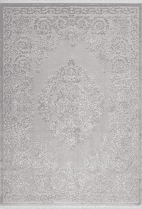 Pierre Cardin Vendome 700 Luxury Acrylic Silver Rug with Centre Medallion, full view
