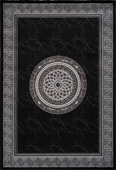 Aura 776 Modern Black Rug with Border and Medallion