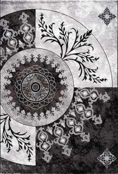 Aura 779 Black and Silver Rug with Circular Floral Design