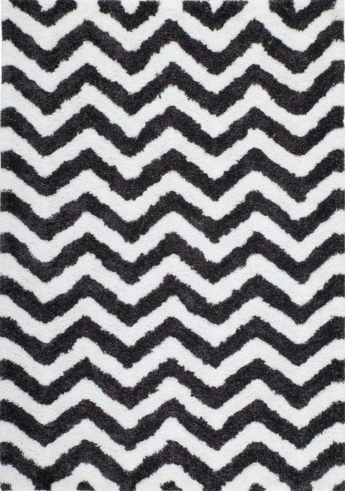 Grace 801 ivory-graphite Shaggy Zig Zag Rug, full view