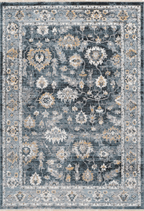 Medellin 404 Silver-Blue Rug With Floral Design, full view
