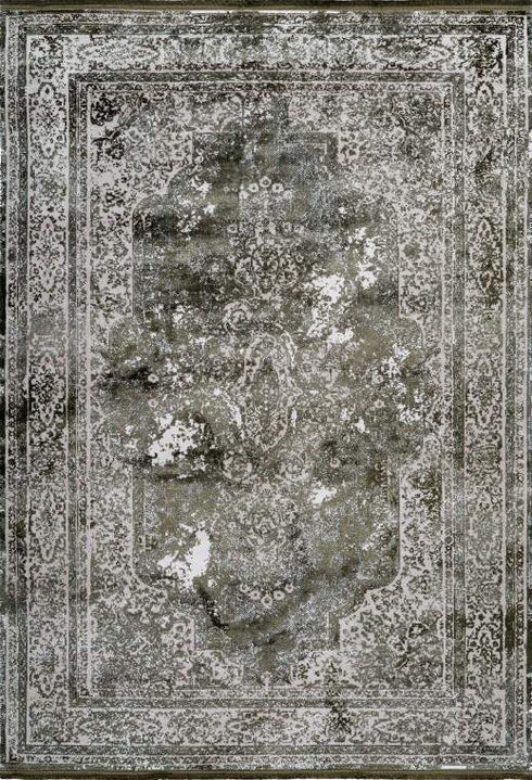 Pierre Cardin Elysee 902 Green Transitional Faded Rug with Medallion and Border, full view