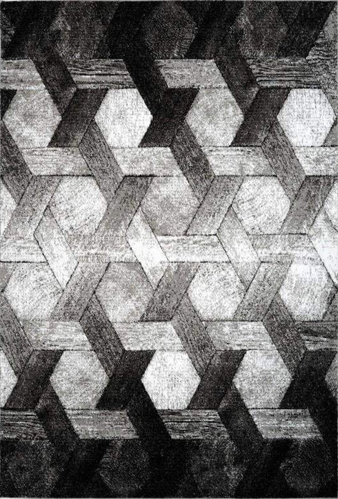 Swing 101 Modern Silver Rug with Geometric 3D Design, full view