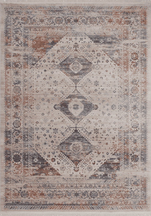 Vintage 703 Faded Multi-Colour Rug with Medallions, full view