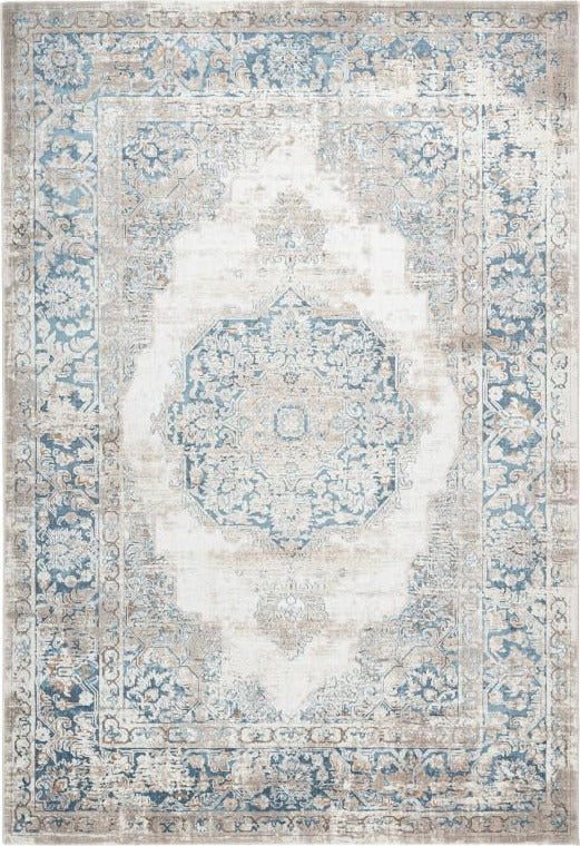 Pierre Cardin Paris 504 blue distressed transitional rug, full view