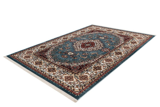 Hayat 301 Blue Traditional Blue Rug with Beige Border - Teal Traditional Rug - ADORE RUGS and FLOORING