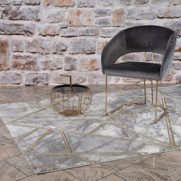 Marmaris 402 Gold and Grey Rug with Geometric Pattern, second photo