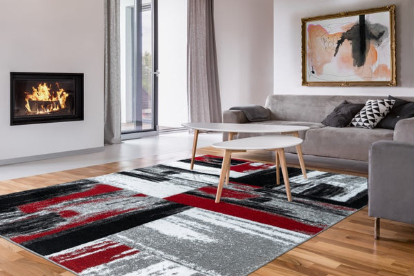 Swing 100 Modern Red and Black Rug with Checkered Design, second photo