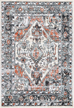 Statement Traditional Beige Black Rug