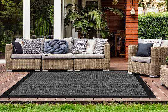 Sunset 608 Outdoor and Kitchen Silver Rug with Sisal Black Border Design, second photo