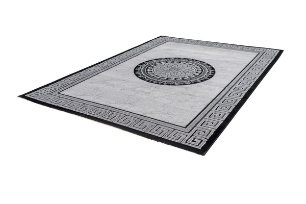 Aura 776 Modern Silver Grey Rug with Border and Centre Medallion, second photo